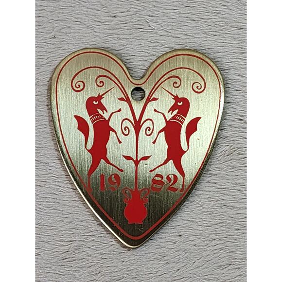 Baldwin Brass Unicorn Hex Gold Heart Ornament 1982 Christmas Holidays 3 1/4" Vtg - Picture 5 of 11